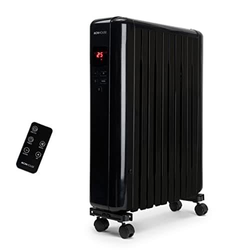 Image of MONHOUSE 2500W Digital Oil Filled Radiator - Portable Electric Heater with LED Display, Built In Timer & Adjustable Thermostat, Remote Control, Overheat Safety Cut Off and Tip Over Switch - Black