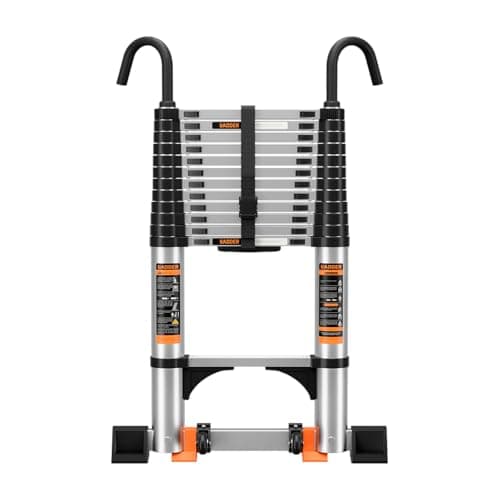 Image of Telescopic Ladder with Non-Slip Feet,3.2M/10.5FT Aluminium Extension Loft Ladder with Stabilizer Bar and Detachable Hooks, Multi Purpose Extendable Portable Folding Ladders, step ladders