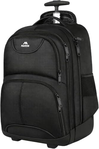 Image of MATEIN Travel Backpack with Wheels, 18 Inch Laptop Backpack Wheeled Trolley Carry On Luggage Suitcase Backpack with Laptop Compartment Laptop Rucksack for Women, Men, Work, Business, College, Black