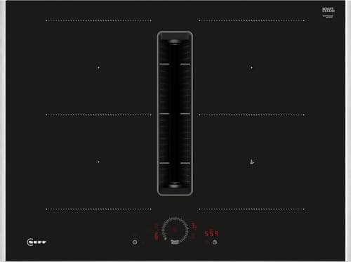 Image of V57THQ4L0 N70 70cm Venting Induction Hob with Integrated Extractor, Twist Touch Control, Combi Zones, Stainless Steel Trim, Black Glass, Built-In Downdraft Hob