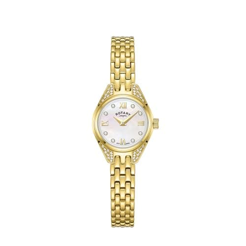 Image of Rotary Ladies Cocktail Mother of Pearl Stone Set Dial Gold Plated Stainless Steel Bracelet Watch