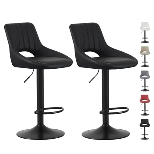 Image of mcc direct Set of 2 Bar Stools, Height Adjustable Swivel Barstools, Counter Stools with Backrest, Faux Leather Seat, Footrest and Metal Base for Home, Kitchen and Restaurant (Black) - Stacey