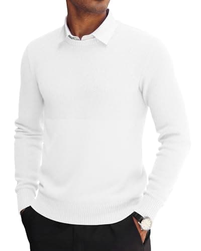 Image of MLANM Men's Knit Jumpers Winter Casual Crew Neck Thick Warm Sweater Pullover Tops for Men UK Soft Lightweight Classic Sweatshirt Round Neck Jumpers for Men Long Sleeve, White L