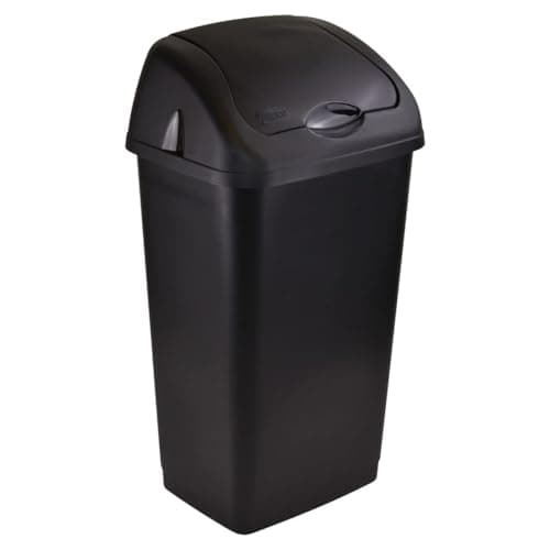 Image of OptiProducts 60L Swing Bin Dustbin – Large Black Plastic Kitchen Bin with Curved Swing Lid, Heavy Duty Waste Bin for Home, Kitchen, Office, Indoor & Outdoor Use