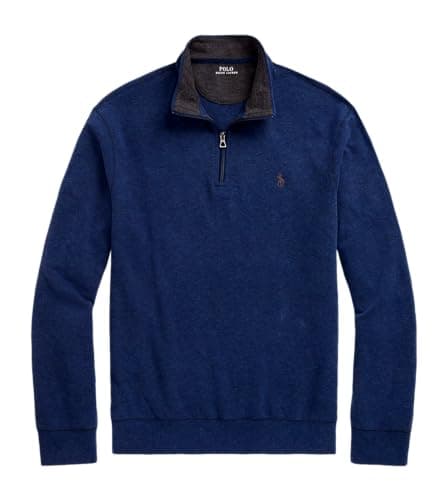 Image of Polo Ralph Lauren Men's Luxury Jersey Quarter-Zip Pullover Sweater, Spring Navy Heather, XXL