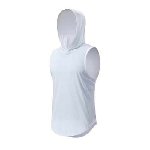 Image of Sleeveless Hoodies for Men Slim Fit Gym Vests Summer Casual Hooded Sportswear Solid Colour Workout Tshirts with Hood Dipped Hem Lightweight Activewear Mens Fashion Running Gear