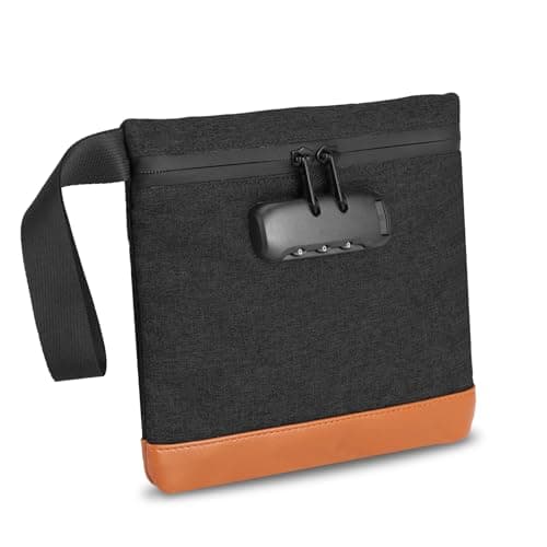 Image of Brifit Smell Proof Bags, Security Anti-Theft Money Bag with Combination Lock, 8×7.5 Inches Waterproof Pouch, Men & Women's Portable Safe Handle Bag, Protect for Cash, Passports, Wallet, Phone (Black)