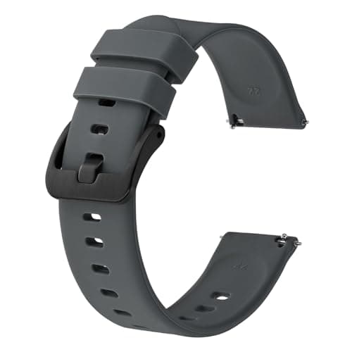 Image of BISONSTRAP Silicone Watch Bands, Slim Watch Straps with Quick Release, 22mm, Grey with Black Buckle