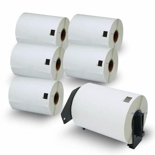 Image of BETCKEY - 6 Rolls DK-11241 Labels with ONLY 1 Reusable Label Holders, 102mm x 152mm, 1200 Shipping Labels Using for Ql Label Printers