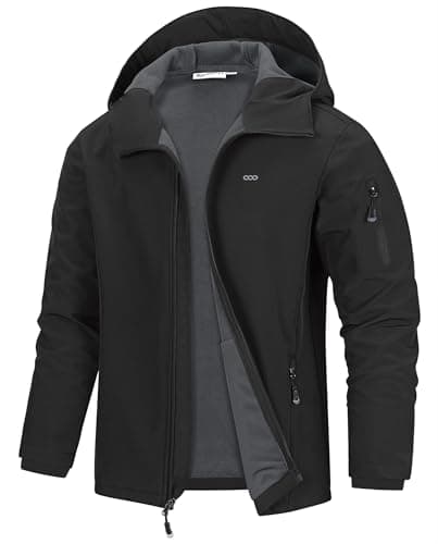 Image of 33,000ft Men's Waterproof Warm Softshell Jacket Lightweight Fleece Lining Jackets Hooded Rain Coat Windbreaker for Walking Hiking Black M
