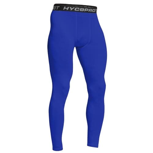 Image of HYCOPROT Men's Running Leggings Compression Trousers Athletic Tight Base Layer Pants for Workout Sports Yoga Basketball Blue