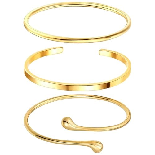 Image of Suupii 3 Pcs Gold Bangles for Women, Gold Bracelet Stack, Bangles for Womens Adjustable Ladies Bracelets Beautiful and Durable, Wearing at Date Parties Work and Daily Life