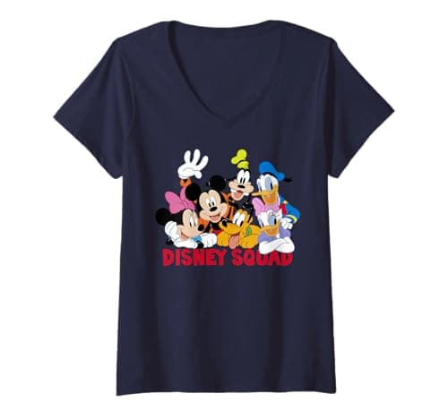 Image of Womens Disney Mickey And Friends Disney Squad Group Shot V-Neck T-Shirt