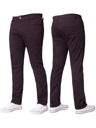Image of BRAND KRUZE Mens Stretch Slim Fit Chino Trousers Casual Work Jeans Pants KZ104 Burgundy 34W / 30L