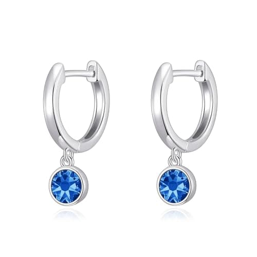 Image of Philip Jones Dark Blue Crystal Hoop Earrings Created with Zircondia® Crystals