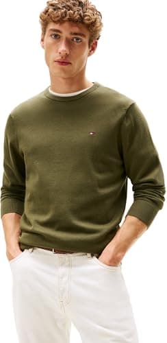 Image of Tommy Hilfiger Men’s Essential Cotton Round Neck Jumper, Green (Huntsman Green), XL