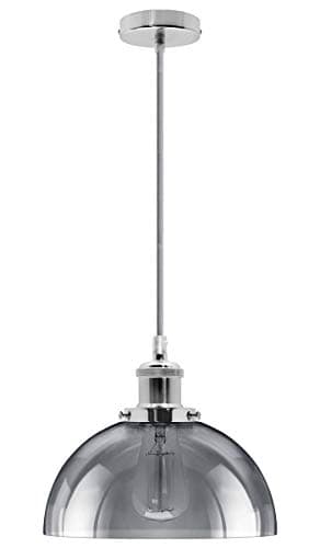 Image of Long Life Lamp Company Industrial Vintage Glass Dome Pendant Ceiling Light Smoke Grey Antique Chrome Holder M0101F
