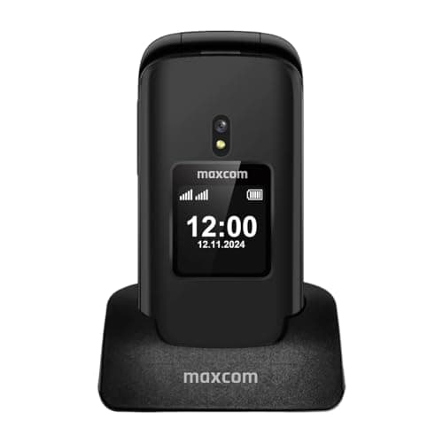 Image of Maxcom MM834 4G Flip Phone Mobile Phone with Dual Screen, SOS Button, Torch, FM Radio and Loud Hands Free Speaker - Includes Desktop Charging Dock