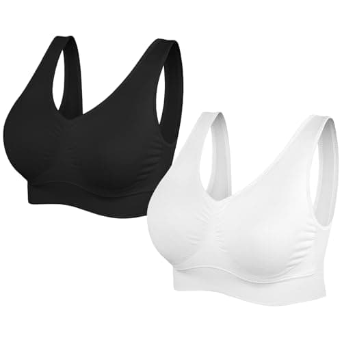 Image of SIMIYA Super Comfort Bra, Womens Sports Bras Removable Pads Plus Size Sleep Bras for Girls in Yoga Bralette Leisure Stretch Crop Tops Vest (4XL, 2 Pack Black+White)