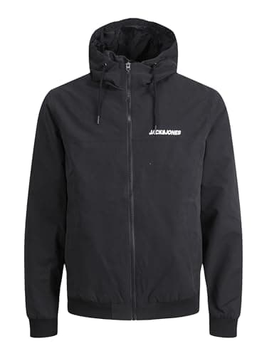 Image of JACK & JONES Mens Jjerush Blocking Hood Bomber Noos, Black, L UK