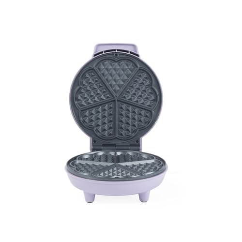Image of Giles & Posner Heart Waffle Maker - 18cm Aluminium Non-Stick Plates, PFAS-Free, Adjustable Temperature Dial, Power/Ready Indicator Lights, 750 W, Purple, Sorbet Collection