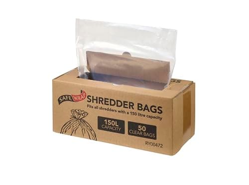 Image of Safewrap Shredder Bags, 150L Capacity | Pack of 50 | Durable, High-Density Polythene | Handy Dispenser Box