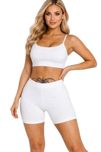 Image of L S U Women Shorts Stretchy Pull On Comfortable Hot Pants Gym Yoga Casual Shorts (White S-M)