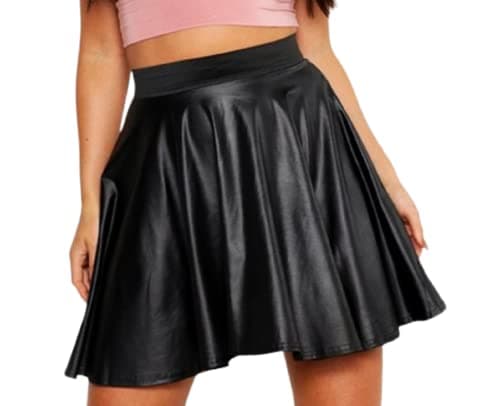 Image of OgLuxe Women Ladies High Waist Faux Leather Wetlook PVC Flare Skater Mini Skirt Size 8-26 Black