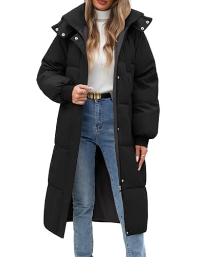 Image of Uikue Women's Long Puffer Coat - Warm Winter Quilted Jacket Full Length Zip Up Down Coat Thickened Puffy Parka with Hood, Black, Large
