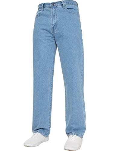 Image of Mens Straight Leg Jeans Basic Heavy Duty Work Denim Trousers Pants All Waist Big Sizes in 4 Colours (32W x 32L, Bleach Wash)
