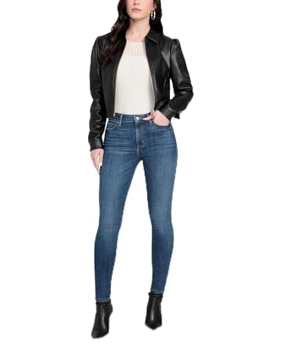 Image of GUESS womens Fancy Zipped Faux Leather Biker Jacket, Jet Black, XS
