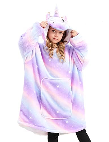 Image of Ceruwum Unicorn Hoodies for Girls, Unicorn Hooded Sweatshirt, Oversized Hoodie Blanket for Kids (Light Purple, 8-9 Years)