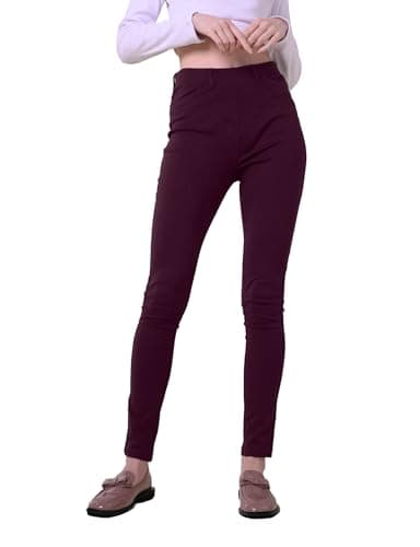 Image of Enorsia Womens Jersey Skinny Jeggings with Elasticated Waistband & Belt Loops - Comfortable Cotton Blend Leggings for Stylish Casual Wear (16, Dark Red)