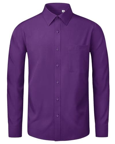 Image of J.VER Purple Shirt Men's Long Sleeve Dress 4-Way Stretch Non Iron Button Down Regular Fit Business Casual Formal Office Fashion Shirts with Pocket XL