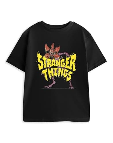 Image of Stranger Things T-Shirt for Kids | Options for Boys and Girls | Hellfire Club, Hawkins Heroes, Demogorgon, Hawkins Tigers, The Upside Down, Eleven | Netflix Merchandise Black