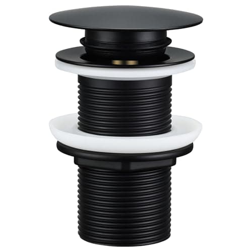 Image of Peppermint Bathroom Sink Waste Unslotted Pop Up Basin Waste, Modern Black Click Clack Waste Sink Plug Drain without Overflow for Bathroom Basin, Vessel Sinks (Unslotted, Black)