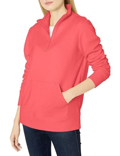 Image of Amazon Essentials Women's Long-Sleeve Fleece Quarter-Zip Jumper (Available in Plus Sizes), Coral Pink, L