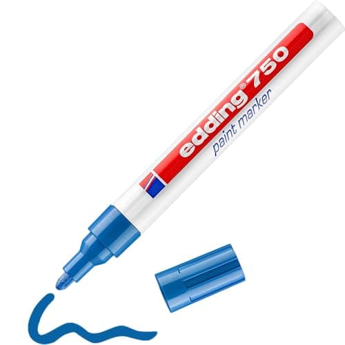Image of edding 750 Paint Marker - Blue - 1 Pen - Round Tip 2-4 mm - Paint Marker for Marking and Labelling Metal, Glass, Rocks or Plastic - Heat-Resistant, Permanent, Smudge-Proof and Waterproof