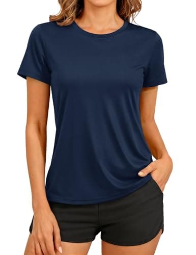 Image of TACVASEN Womens Gym Tops Ladies Short Sleeve UV Protection Sport Shirts Quick Dry Hiking Shirt Elastic Outdoor T-Shirt (XL, Navy)