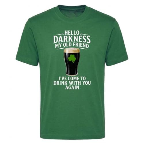 Image of I LOVE FANCY DRESS St Patricks Day Hello Darkness T Shirt Adults Green Funny Irish Shamrock Graphic Tee Mens Womens Ireland Celebration Party Costume Top St Paddy’s Day Drinking Festival Outfit