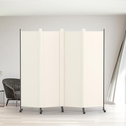 Image of Kokorona 4 Panel Room Divider, 6FT Tall Rolling Privacy Screen with Lockable Wheels, Folding Wall Dividers Portable Room Divider for Room Separation, Included - Cover Strips, Beige, W 223.5 x H 178 cm