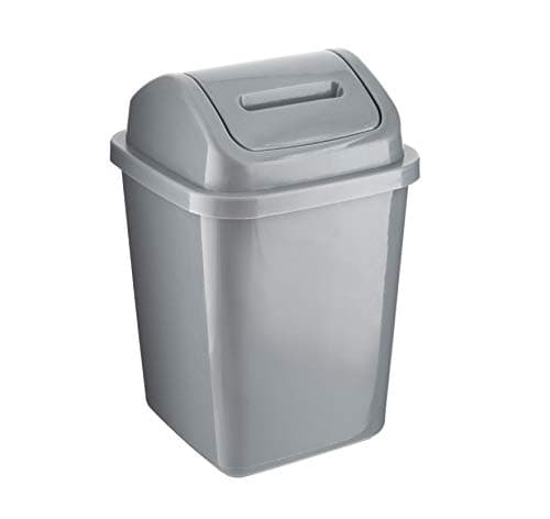 Image of ZOOM Plastic Swing Top Bin 5L Waste Paper Rubbish Trash Can Square Small Swing Top Desktop Kitchen Bathroom Garbage Dustbin, 5 Litre (Silver)