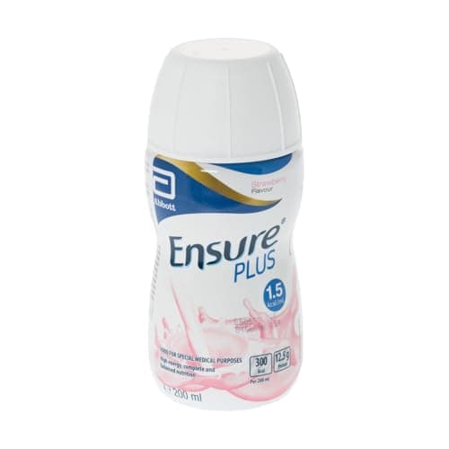 Image of Ensure Plus Milkshake Style Nutritional Supplement Drink Flavour Contains Protein Vitamins and Minerals, Strawberry, 200ml (Pack of 24)