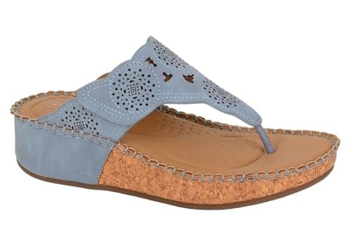 Image of Cipriata L812 `CORINA´ Ladies WomensTouch Fastening Toe Post Wedge Mule Sandal (Blue PU, UK Footwear Size System, Adult, Women, Numeric, Medium, 6)