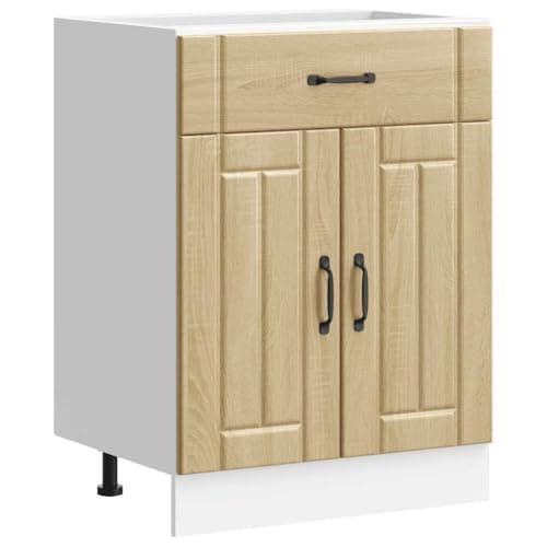 Image of vidaXL Kitchen Base Cabinet - Lucca Sonoma Oak - Engineered Wood, 60x46x81.5 cm, Ample Storage, Adjustable Feet