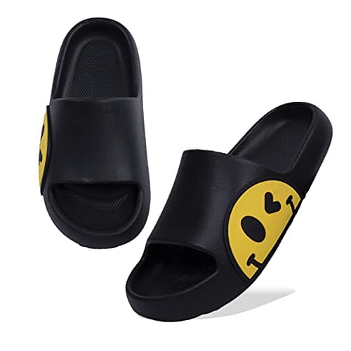 Image of Waysoland Girls Boys Summer Sliders Sandals,EVA Open Toe Soft Slides Beach Bathroom Pool Shower Anti-Slip Slippers Flip Flops for Indoor & Outdoor(black,11/12 UK Child)
