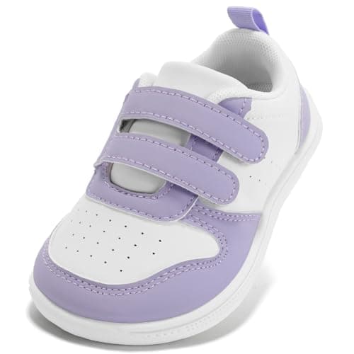 Image of STQ Boys Girls Trainers Toddler Wide Toe Box Barefoot Shoes School First Walking Baby Infant Lightweight for Football Kid Running Child with Non-Slip Soft Tennis Prewalker Sneakers Mint Purple Size 7