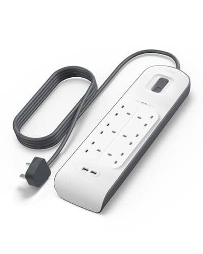 Image of Belkin Extension Lead with USB Slots x 2 (2.4 A Shared), 6 Way/6 Plug Extension, 2m Surge Protected Power Strip - White