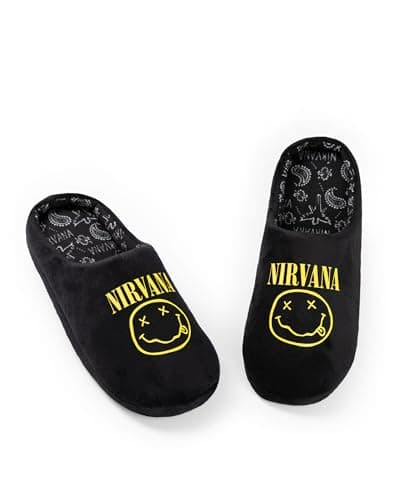 Image of Nirvana Unisex Black Logo Mule Slippers | Comfortable Indoor Footwear for Relaxation | Music Band Merchandise | Casual Home Wear Merch - 9-10 UK