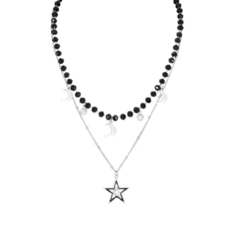Image of JJDreams Black Pearl Necklace with Pendant Double Necklace Gothic Punk Boho Choker Necklace Crystal Chain Pendant Necklaces Jewellery for Women,Star